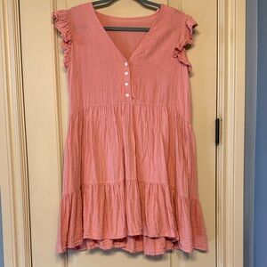 Soludos Coral-Pink Ruffle Tiered Mini Dress
